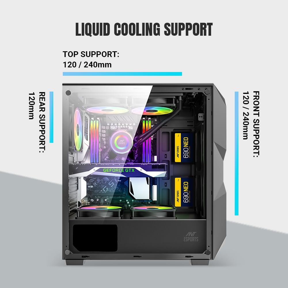 Ant Esports ICE- 300 Mesh Mid-Tower Computer Case/Gaming Cabinet - Black | Support ATX, Micro-ATX, Mini-ITX | Pre-Installed 3 Front Fans and 1 Rear Fan