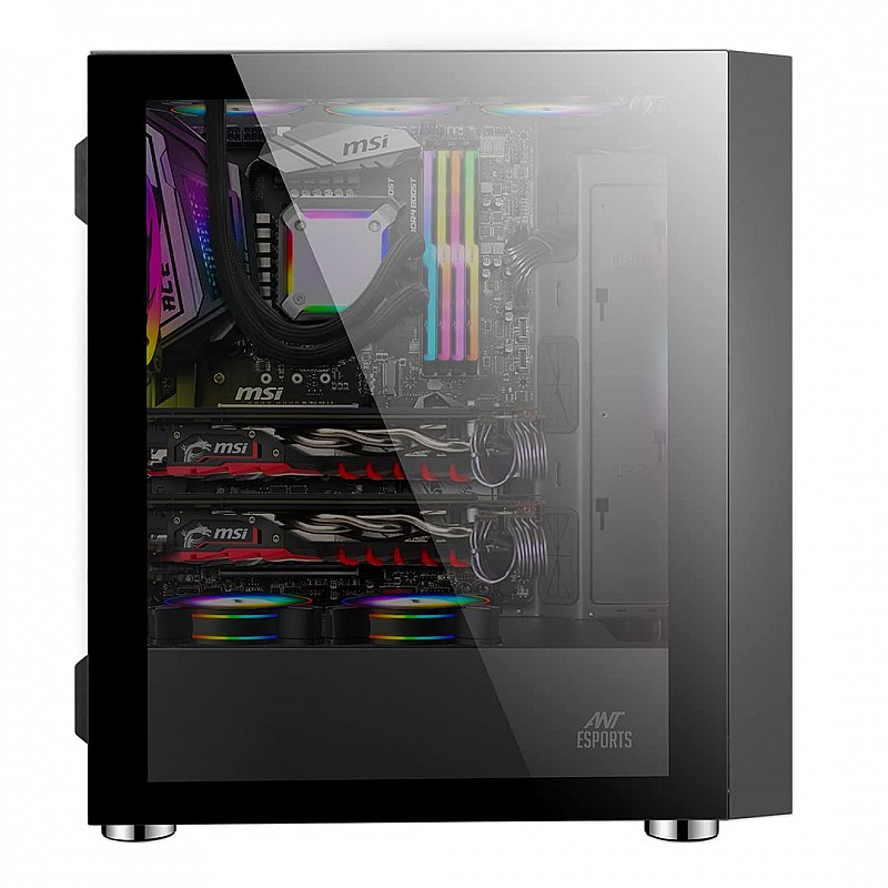 Ant Esports ICE-521MT Mid Tower Computer Case I Gaming Cabinet I Supports ATX MB with Transparent Tempered Glass Side Panel- Black