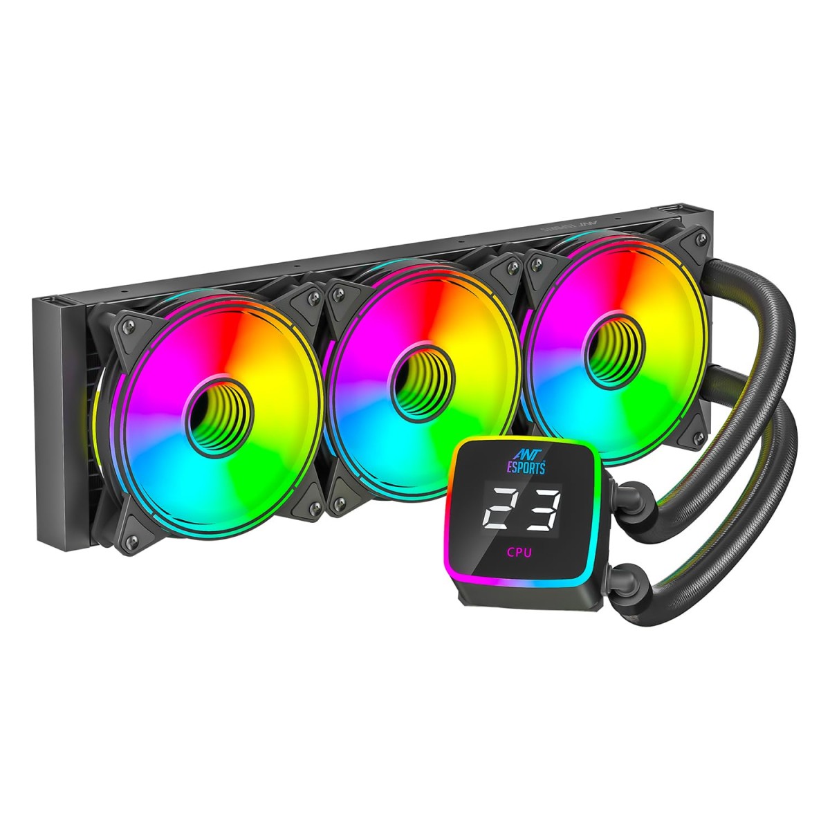 Ant Esports ICE Flow 360 ARGB 360mm ARGB Liquid Cooler/AIO with Display - Black | Support Intel & AMD CPU Socket AM5, AM4, AM3, LGA1700, 1200, 2066, 1151 | Evaporation-Proof Tubing | Dual-Chamber Pump