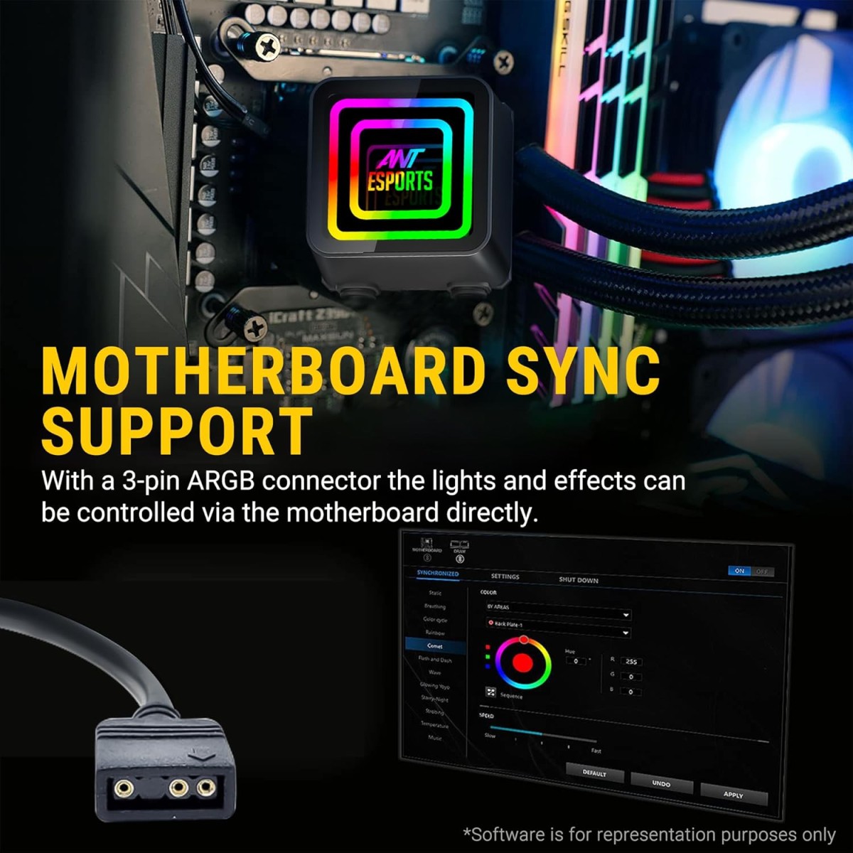 Ant Esports ICE Infinite 360 ARGB 360mm ARGB Liquid Cooler/AIO with Infinity Mirror- Black | Support Intel & AMD CPU Socket AM5, AM4, AM3, LGA1700, 1200, 2066, 1151