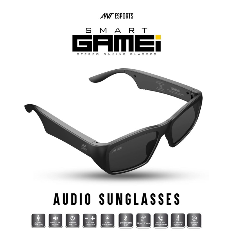 Ant Esports Infinity Smart Bluetooth Smart Glass, Sunglasses, Voice Control and Open Ear Style Smart Glasses Listen Music and Calls with Volume UP and Down