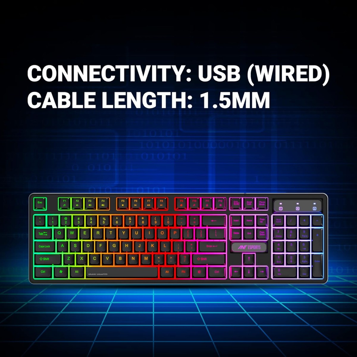 Ant Esports KM1600 Gaming Keyboard & Mouse Combo, Wired Backlit Rainbow LED Keyboard & 3200 DPI Gaming Mouse for PC/Laptop - Black