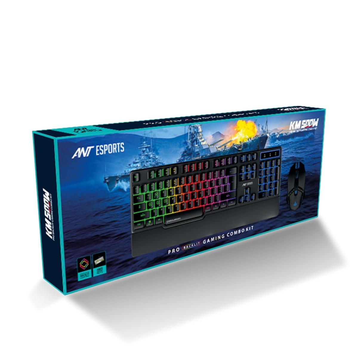 Ant Esports KM500W Gaming Keyboard and Mouse Combo, LED Wired, Ergonomic & Wrist Rest, Programmable, PC/Laptop/Mac - World of Warships Edition - Black