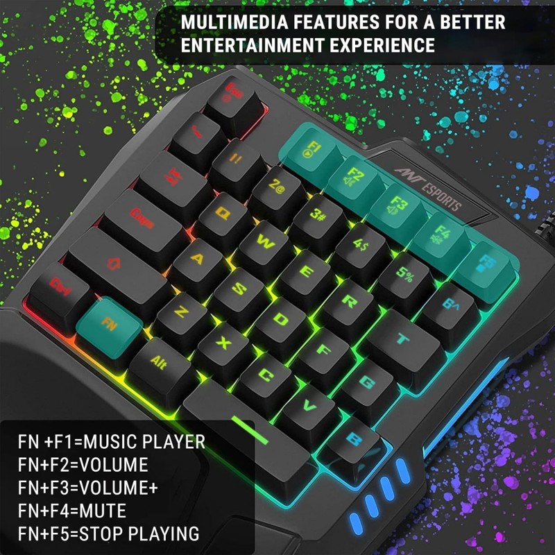 Ant Esports MG401, 4 in 1 Mobile Game Combo Pack with RGB Backlit 35 Keys Mini Gaming Keyboard and Mouse, Phone Holder, Adapter with Mobile Game Converter for PubG, COD & Many FPS Games Andriod/iOS Ant Esports MG401, 4 in 1 Mobile Game Combo Pack with RGB Backlit 35 Keys Mini Gaming Keyboard and Mouse, Phone Holder, Adapter with Mobile Game Converter for PubG, COD & Many FPS Games Andriod/iOS