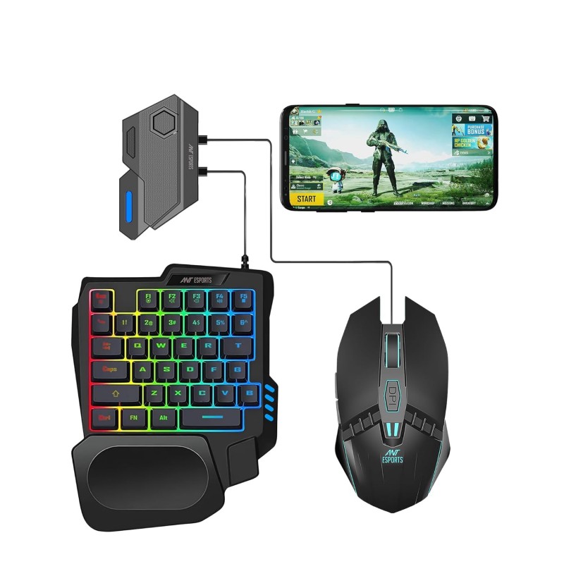 Ant Esports MG401, 4 in 1 Mobile Game Combo Pack with RGB Backlit 35 Keys Mini Gaming Keyboard and Mouse, Phone Holder, Adapter with Mobile Game Converter for PubG, COD & Many FPS Games Andriod/iOS Ant Esports MG401, 4 in 1 Mobile Game Combo Pack with RGB Backlit 35 Keys Mini Gaming Keyboard and Mouse, Phone Holder, Adapter with Mobile Game Converter for PubG, COD & Many FPS Games Andriod/iOS
