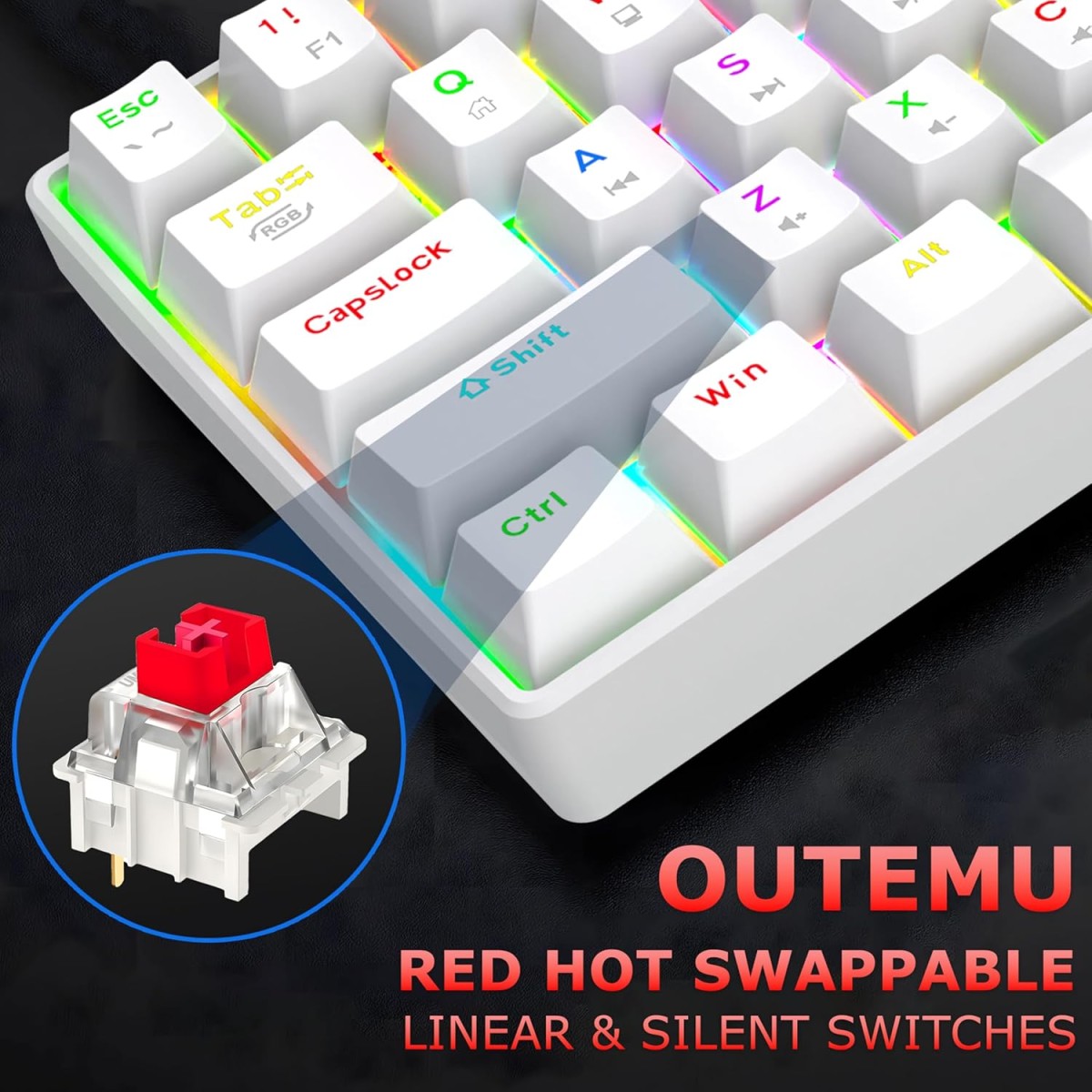 Ant Esports MK1300 V2 Portable 60 Percent Mechanical Keyboard, Compact 61 Keys Mini Gaming Keyboard for PC/Mac Gamer Switchable Colorful RGB Backlit with Software, Swappable Red Switch - White Ant Esports MK1300 V2 Portable 60 Percent Mechanical Keyboard, Compact 61 Keys Mini Gaming Keyboard for PC/Mac Gamer Switchable Colorful RGB Backlit with Software, Swappable Red Switch - White