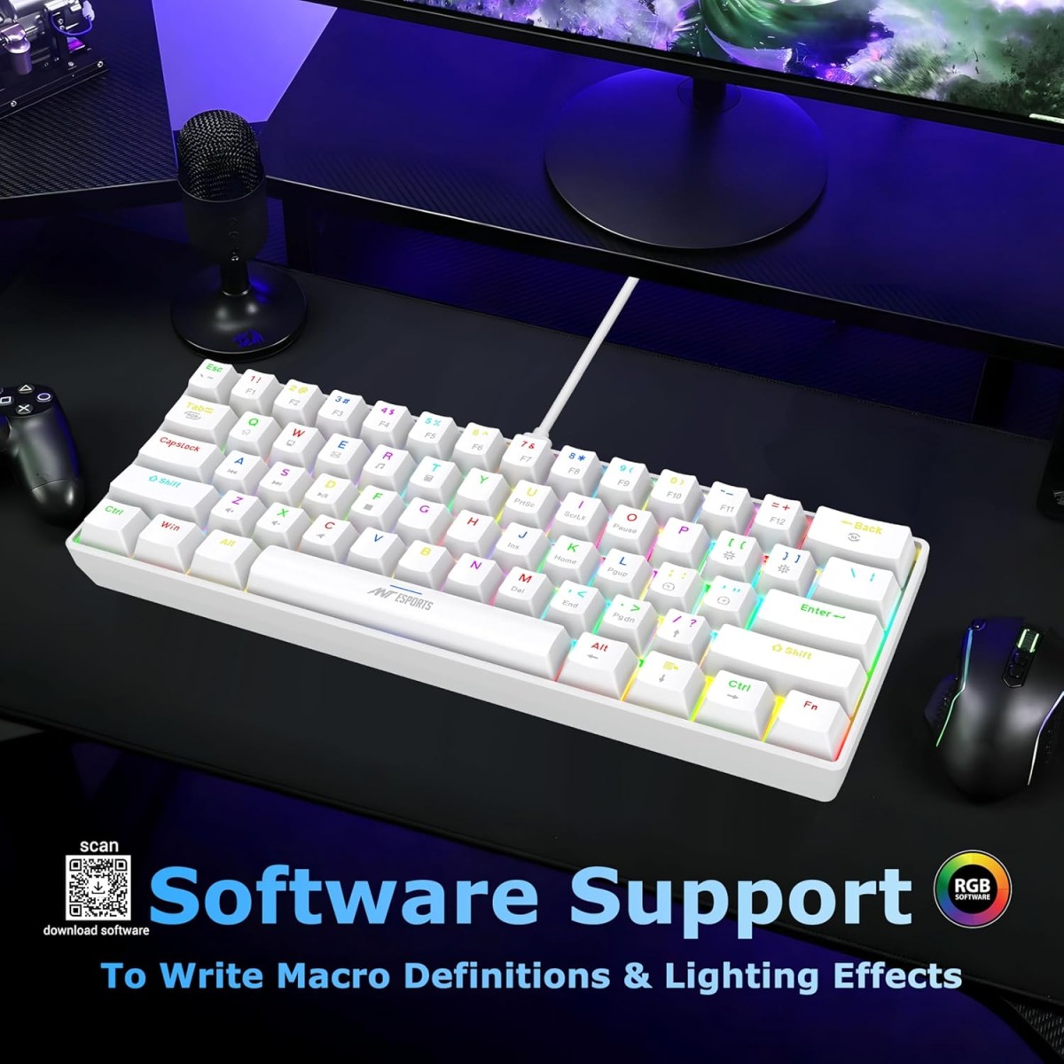 Ant Esports MK1300 V2 Portable 60 Percent Mechanical Keyboard, Compact 61 Keys Mini Gaming Keyboard for PC/Mac Gamer Switchable Colorful RGB Backlit with Software, Swappable Red Switch - White Ant Esports MK1300 V2 Portable 60 Percent Mechanical Keyboard, Compact 61 Keys Mini Gaming Keyboard for PC/Mac Gamer Switchable Colorful RGB Backlit with Software, Swappable Red Switch - White