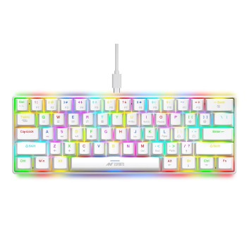 Ant Esports MK1300 V2 Portable 60 Percent Mechanical Keyboard, Compact 61 Keys Mini Gaming Keyboard for PC/Mac Gamer Switchable Colorful RGB Backlit with Software, Swappable Red Switch - White Ant Esports MK1300 V2 Portable 60 Percent Mechanical Keyboard, Compact 61 Keys Mini Gaming Keyboard for PC/Mac Gamer Switchable Colorful RGB Backlit with Software, Swappable Red Switch - White