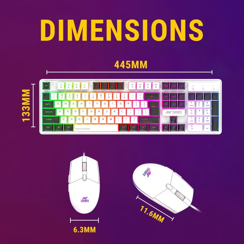 Ant Esports MK1400 Pro Backlit Membrane Wired Gaming Keyboard with Mixed Colour Lighting, White & Black Keycaps, Double Injection Key Caps - Black Ant Esports MK1400 Pro Backlit Membrane Wired Gaming Keyboard with Mixed Colour Lighting, White & Black Keycaps, Double Injection Key Caps - Black