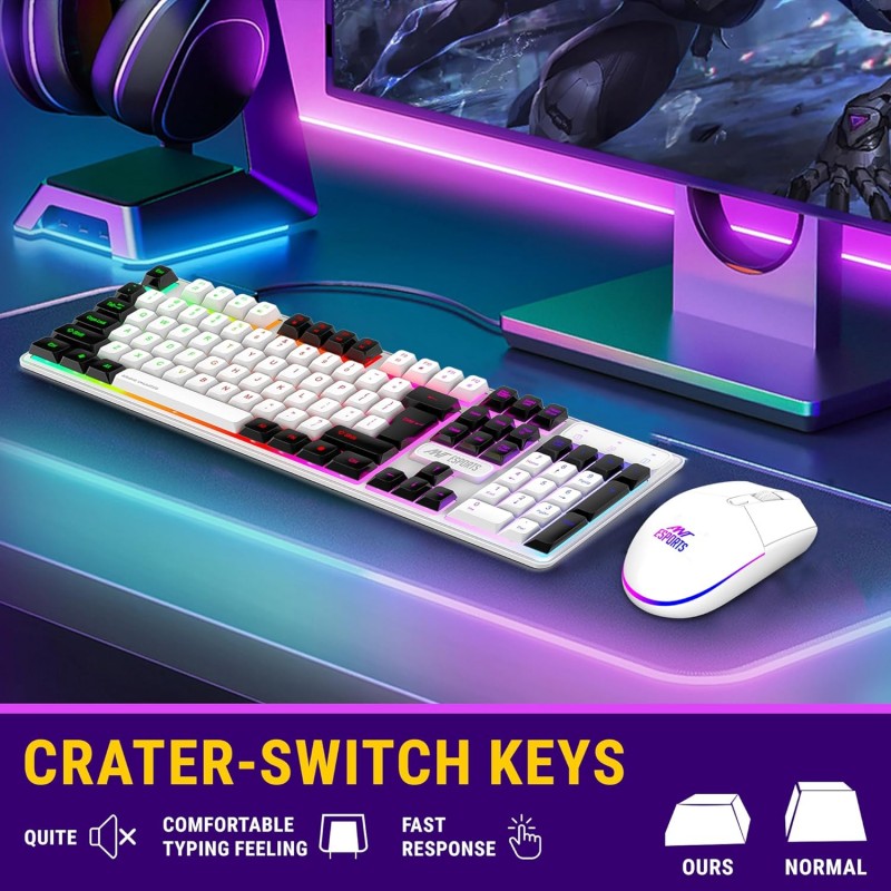 Ant Esports MK1400 Pro Backlit Membrane Wired Gaming Keyboard with Mixed Colour Lighting, White & Black Keycaps, Double Injection Key Caps - Black Ant Esports MK1400 Pro Backlit Membrane Wired Gaming Keyboard with Mixed Colour Lighting, White & Black Keycaps, Double Injection Key Caps - Black