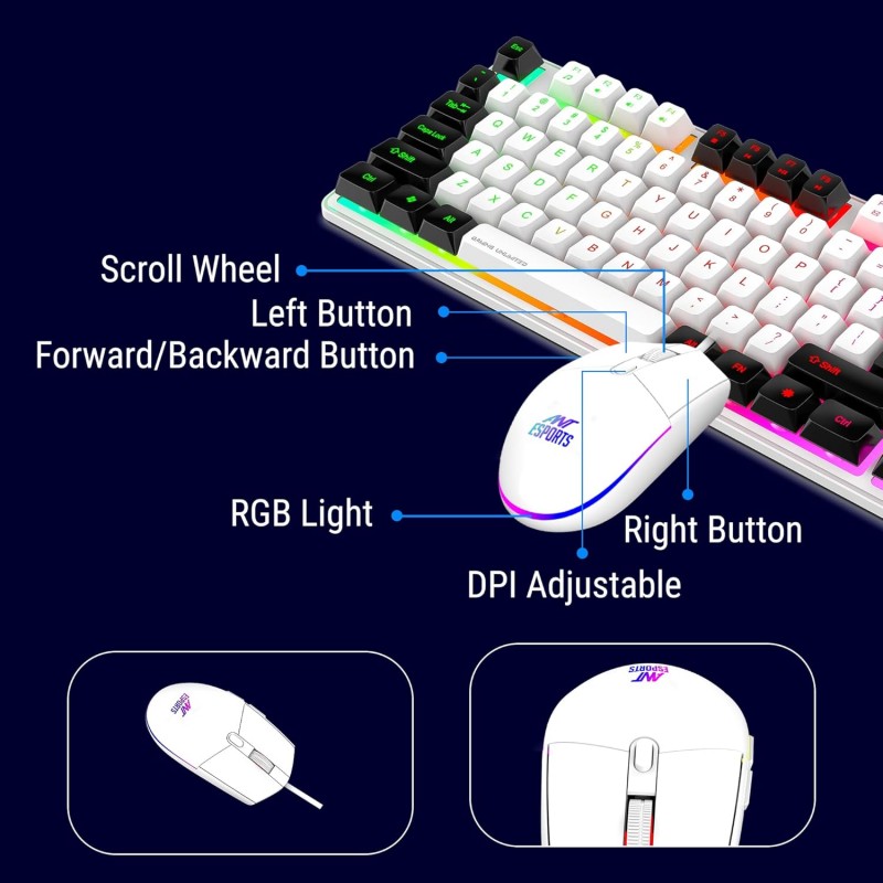 Ant Esports MK1400 Pro Backlit Membrane Wired Gaming Keyboard with Mixed Colour Lighting, White & Black Keycaps, Double Injection Key Caps - Black Ant Esports MK1400 Pro Backlit Membrane Wired Gaming Keyboard with Mixed Colour Lighting, White & Black Keycaps, Double Injection Key Caps - Black