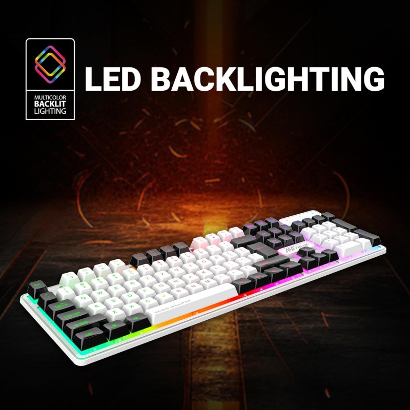 Ant Esports MK1400 Pro Backlit Membrane Wired Gaming Keyboard with Mixed Colour Lighting, White & Black Keycaps, Double Injection Key Caps - Black Ant Esports MK1400 Pro Backlit Membrane Wired Gaming Keyboard with Mixed Colour Lighting, White & Black Keycaps, Double Injection Key Caps - Black