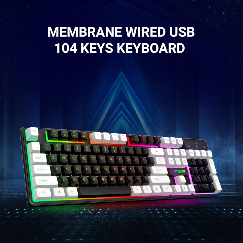 Ant Esports MK1400 Pro Backlit Membrane Wired Gaming Keyboard with Mixed Colour Lighting, White & Black Keycaps, Double Injection Key Caps - Black Ant Esports MK1400 Pro Backlit Membrane Wired Gaming Keyboard with Mixed Colour Lighting, White & Black Keycaps, Double Injection Key Caps - Black