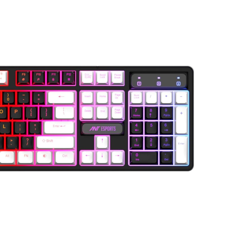 Ant Esports MK1400 Pro Backlit Membrane Wired Gaming Keyboard with Mixed Colour Lighting, White & Black Keycaps, Double Injection Key Caps - Black Ant Esports MK1400 Pro Backlit Membrane Wired Gaming Keyboard with Mixed Colour Lighting, White & Black Keycaps, Double Injection Key Caps - Black