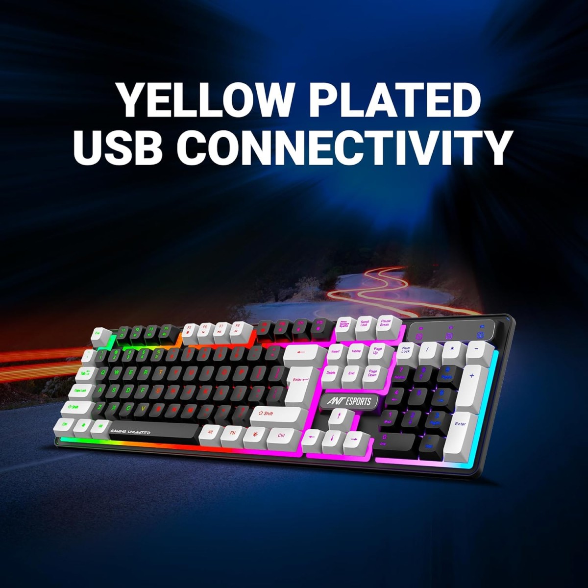 Ant Esports MK1450 Pro Backlit Membrane Wired Gaming Keyboard with Mixed Colour Lighting, White & Black Keycaps, Double Injection Key Caps - Black Ant Esports MK1450 Pro Backlit Membrane Wired Gaming Keyboard with Mixed Colour Lighting, White & Black Keycaps, Double Injection Key Caps - Black