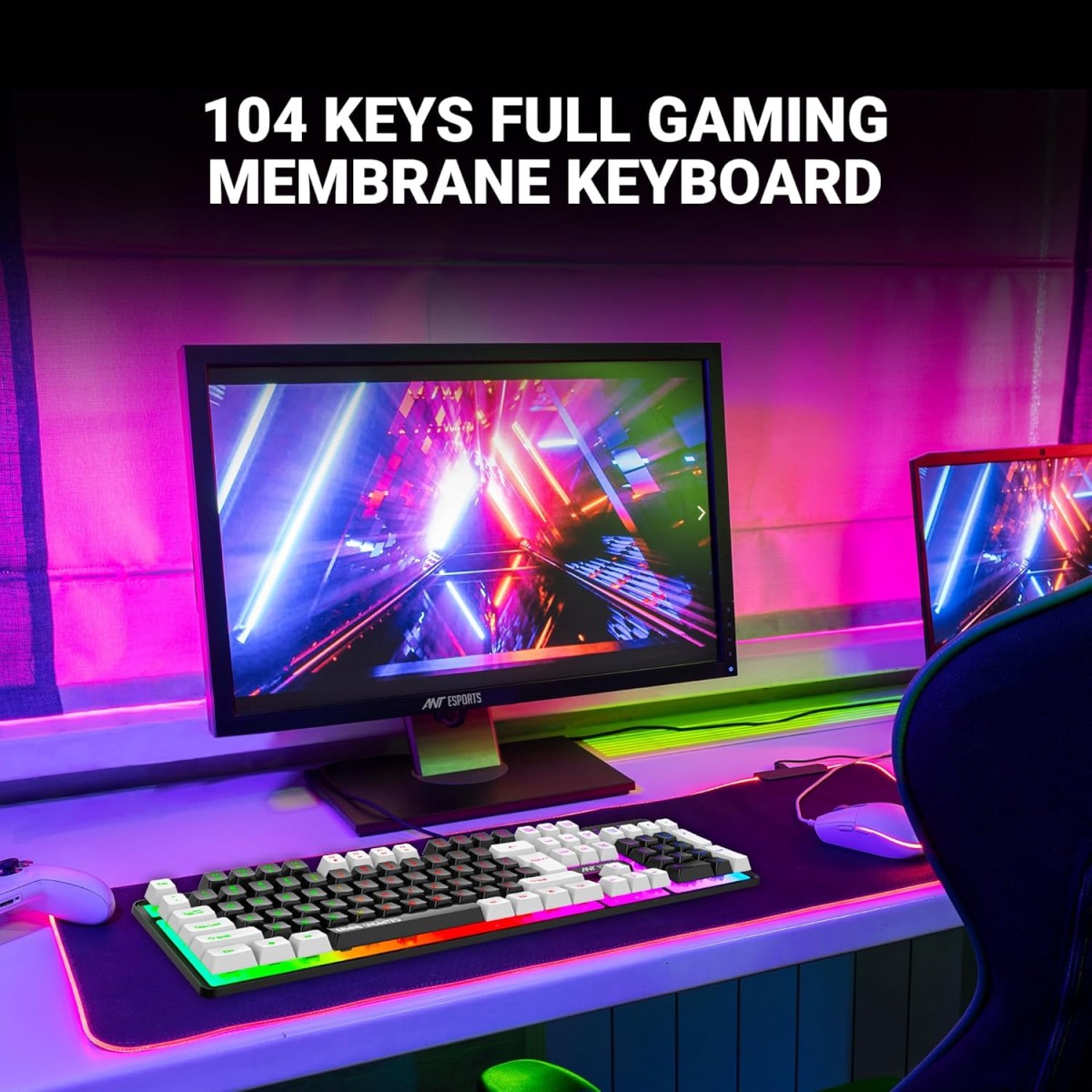Ant Esports MK1450 Pro Backlit Membrane Wired Gaming Keyboard with Mixed Colour Lighting, White & Black Keycaps, Double Injection Key Caps - Black Ant Esports MK1450 Pro Backlit Membrane Wired Gaming Keyboard with Mixed Colour Lighting, White & Black Keycaps, Double Injection Key Caps - Black
