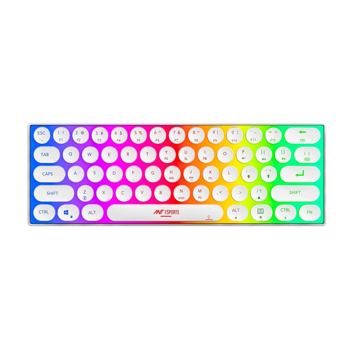Ant Esports MK1500 Retro Style Mini 60% Pro RGB Wireless Gaming Keyboard with Membrane Switches for PC/Mobile/Tablets/Laptop/TV's- White. Ant Esports MK1500 Retro Style Mini 60% Pro RGB Wireless Gaming Keyboard with Membrane Switches for PC/Mobile/Tablets/Laptop/TV's- White.