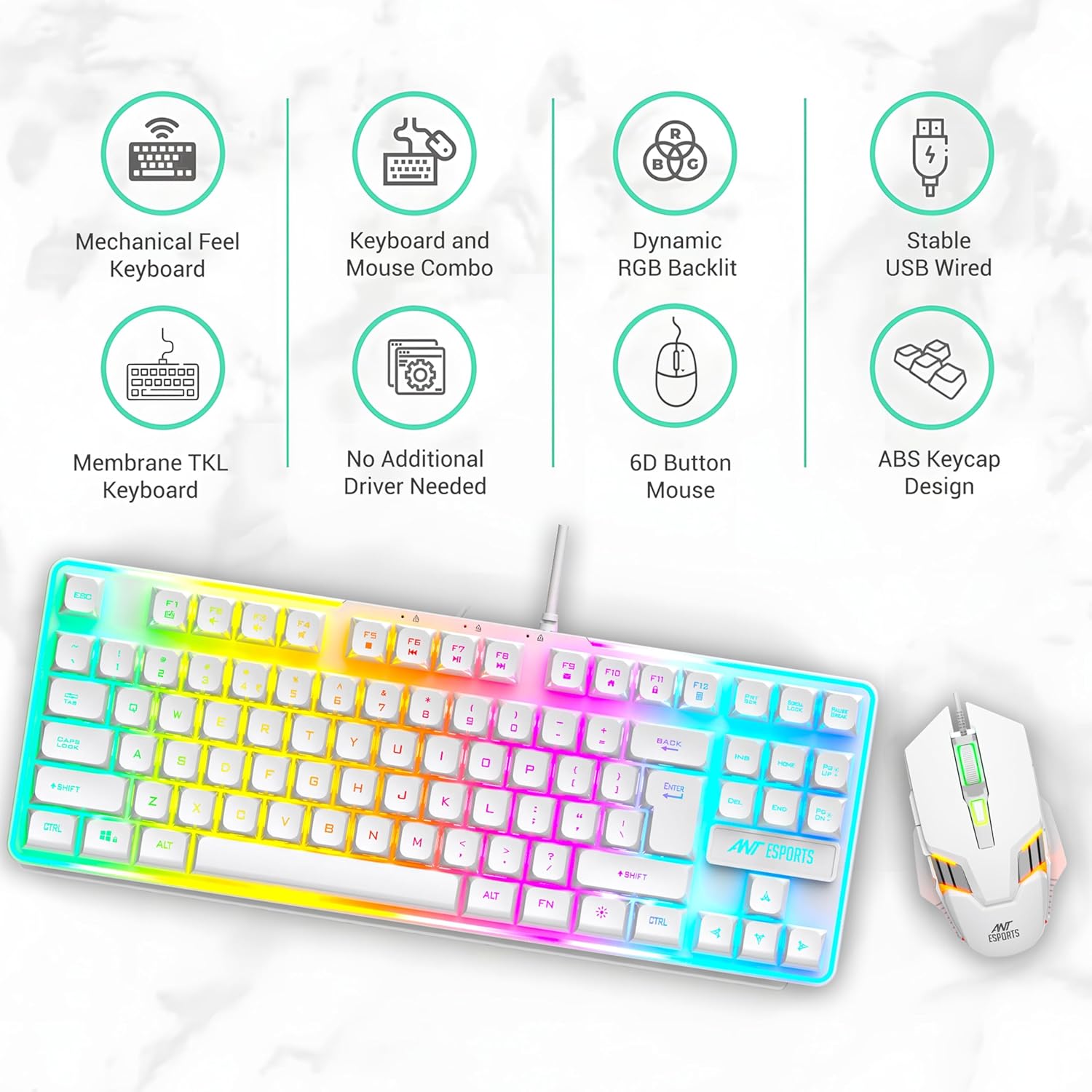 Ant Esports MK710 V2 Membrane TKL Wired Gaming Keyboard Mouse Combo 87 ...