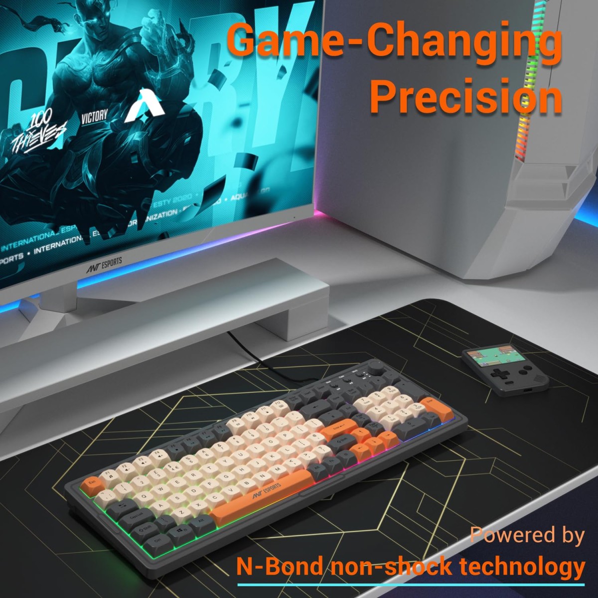 Ant Esports MK800 Pro Wired Mecha Membrane Backlit Gaming Keyboard with 87 Keys Sturdy and Lightweight Compact Numeric Pad Keyboard for Home Internet Cafe Game Room Offices_ Grey, Beige, Orange Ant Esports MK800 Pro Wired Mecha Membrane Backlit Gaming Keyboard with 87 Keys Sturdy and Lightweight Compact Numeric Pad Keyboard for Home Internet Cafe Game Room Offices_ Grey, Beige, Orange