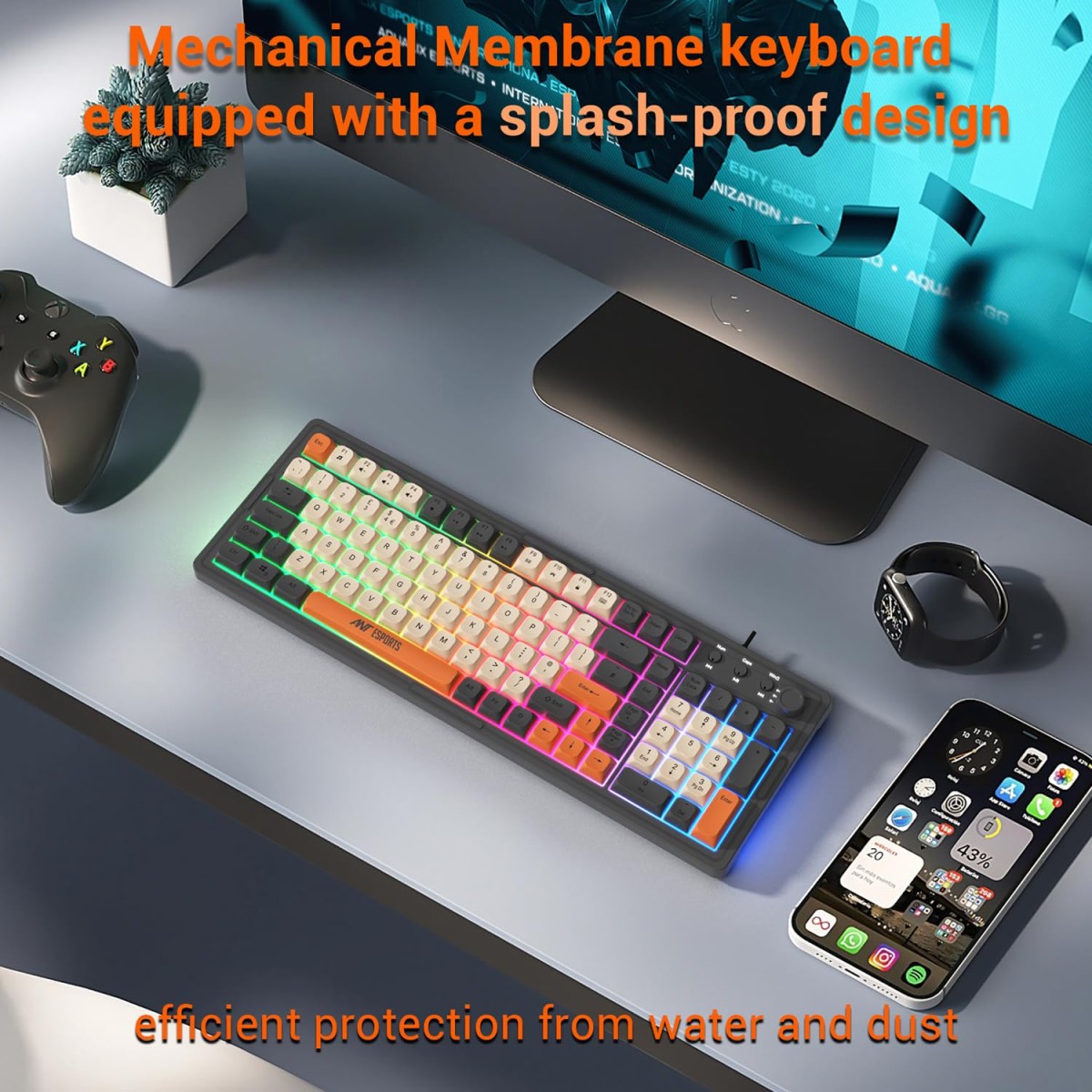 Ant Esports MK800 Pro Wired Mecha Membrane Backlit Gaming Keyboard with 87 Keys Sturdy and Lightweight Compact Numeric Pad Keyboard for Home Internet Cafe Game Room Offices_ Grey, Beige, Orange Ant Esports MK800 Pro Wired Mecha Membrane Backlit Gaming Keyboard with 87 Keys Sturdy and Lightweight Compact Numeric Pad Keyboard for Home Internet Cafe Game Room Offices_ Grey, Beige, Orange