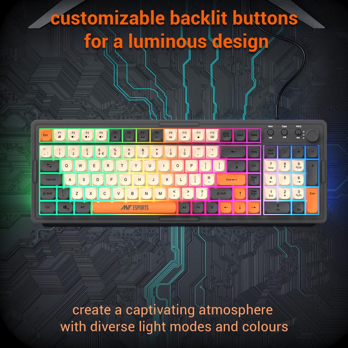 Ant Esports MK800 Pro Wired Mecha Membrane Backlit Gaming Keyboard with 87 Keys Sturdy and Lightweight Compact Numeric Pad Keyboard for Home Internet Cafe Game Room Offices_ Grey, Beige, Orange Ant Esports MK800 Pro Wired Mecha Membrane Backlit Gaming Keyboard with 87 Keys Sturdy and Lightweight Compact Numeric Pad Keyboard for Home Internet Cafe Game Room Offices_ Grey, Beige, Orange