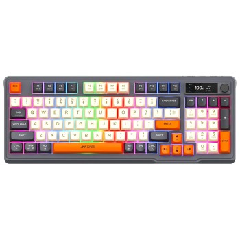 Ant Esports MK801 V2 Pro Wireless Mecha Membrane Backlit Gaming Keyboard 94 Keys 2.4G/Bluetooth Mode Compact Numeric Pad RGB Keyboard for Home Internet Cafe Game Room Office_ Grey, Beige, Orange Ant Esports MK801 V2 Pro Wireless Mecha Membrane Backlit Gaming Keyboard 94 Keys 2.4G/Bluetooth Mode Compact Numeric Pad RGB Keyboard for Home Internet Cafe Game Room Office_ Grey, Beige, Orange
