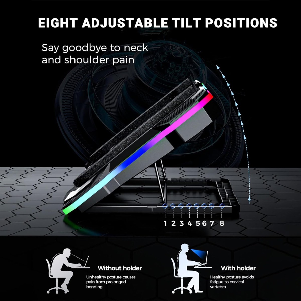 Ant Esports NC320 RGB Gaming Laptop Cooling Pad, Rapid Cooling Laptop Stand with 1*140MM Quite Fan with RPM Controller, Smart and OneTouch Display Laptop stand for 14-19” 8 Height Stands, 2 USB Ports Ant Esports NC320 RGB Gaming Laptop Cooling Pad, Rapid Cooling Laptop Stand with 1*140MM Quite Fan with RPM Controller, Smart and OneTouch Display Laptop stand for 14-19” 8 Height Stands, 2 USB Ports