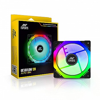 Ant Esports Octaflow 120 Auto RGB 120mm 1200 RPM Cooler Case Fan with Dual Sided RGB Ring Illumination-