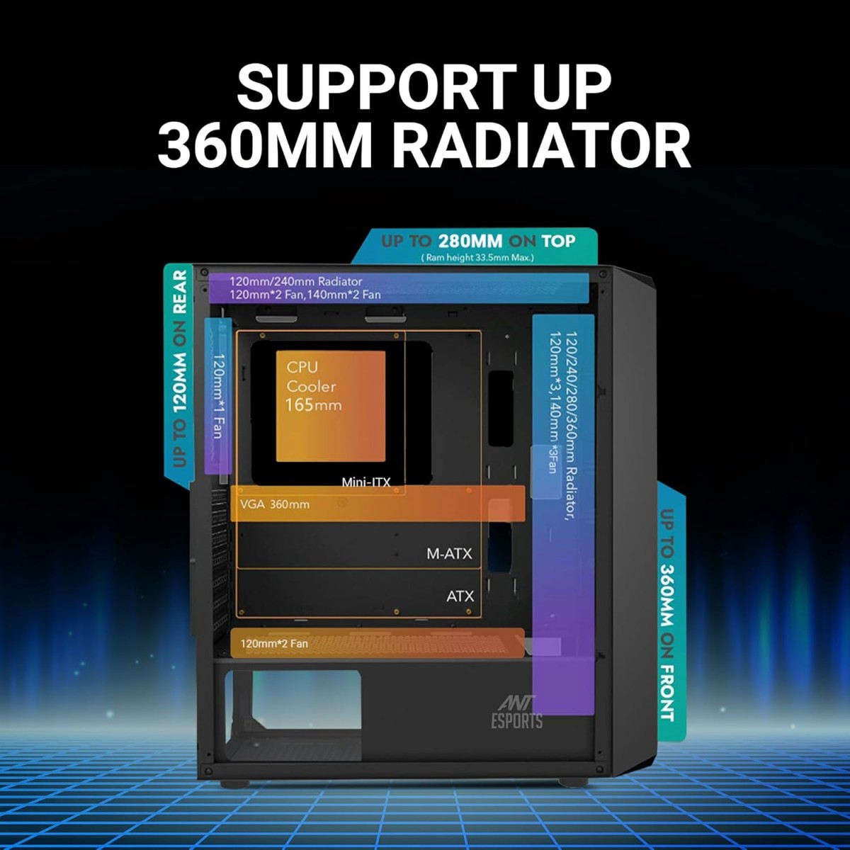 Ant Esports SX5 Mid-Tower Computer Case/Gaming Cabinet - Black | Support ATX, Micro-ATX, Mini-ITX | Pre-Installed 3 x 120mm Front Fans Ant Esports SX5 Mid-Tower Computer Case/Gaming Cabinet - Black | Support ATX, Micro-ATX, Mini-ITX | Pre-Installed 3 x 120mm Front Fans