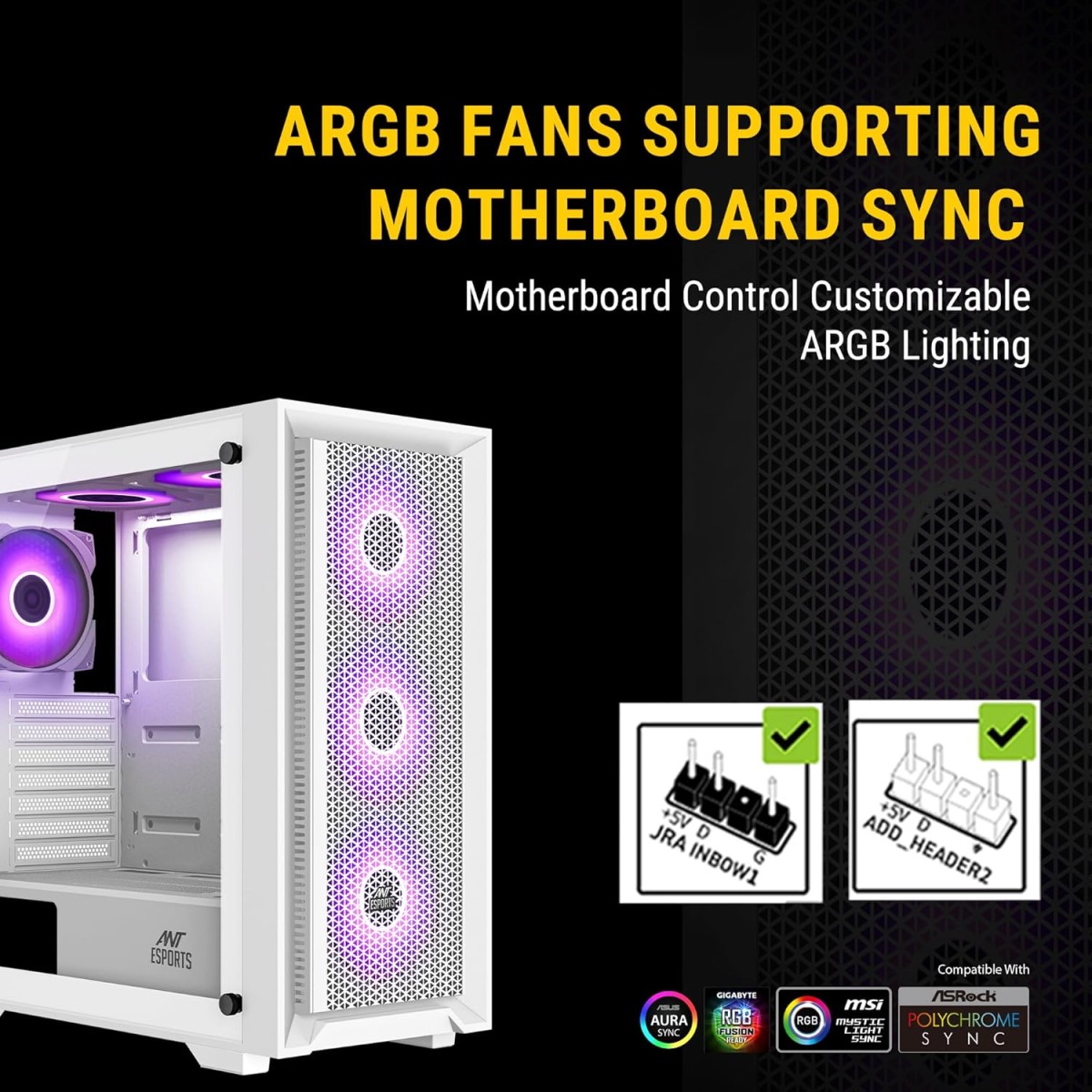 Ant Esports SX7 Mid- Tower Computer Case/Gaming Cabinet - White | Support ATX, Micro-ATX, Mini-ITX | Pre-Installed 3 x 120mm Front Fans Ant Esports SX7 Mid- Tower Computer Case/Gaming Cabinet - White | Support ATX, Micro-ATX, Mini-ITX | Pre-Installed 3 x 120mm Front Fans