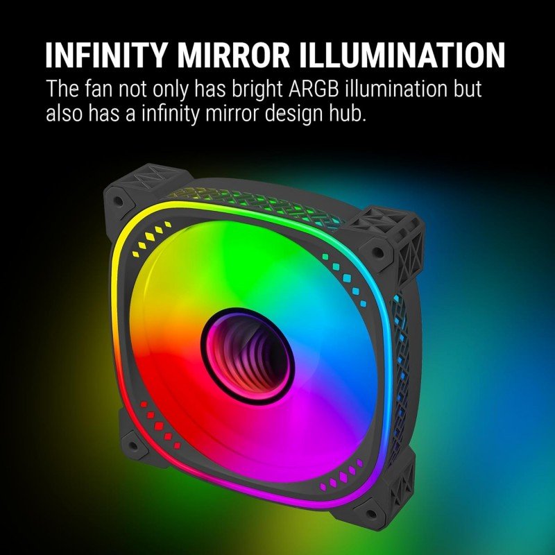 Ant Esports Spectraflow 120mm 3 IN 1 ARGB Case Fan Kit - Black, Infinity Mirror Design, PWM Control, 1800 RPM, 45 CFM Airflow Ant Esports Spectraflow 120mm 3 IN 1 ARGB Case Fan Kit - Black, Infinity Mirror Design, PWM Control, 1800 RPM, 45 CFM Airflow