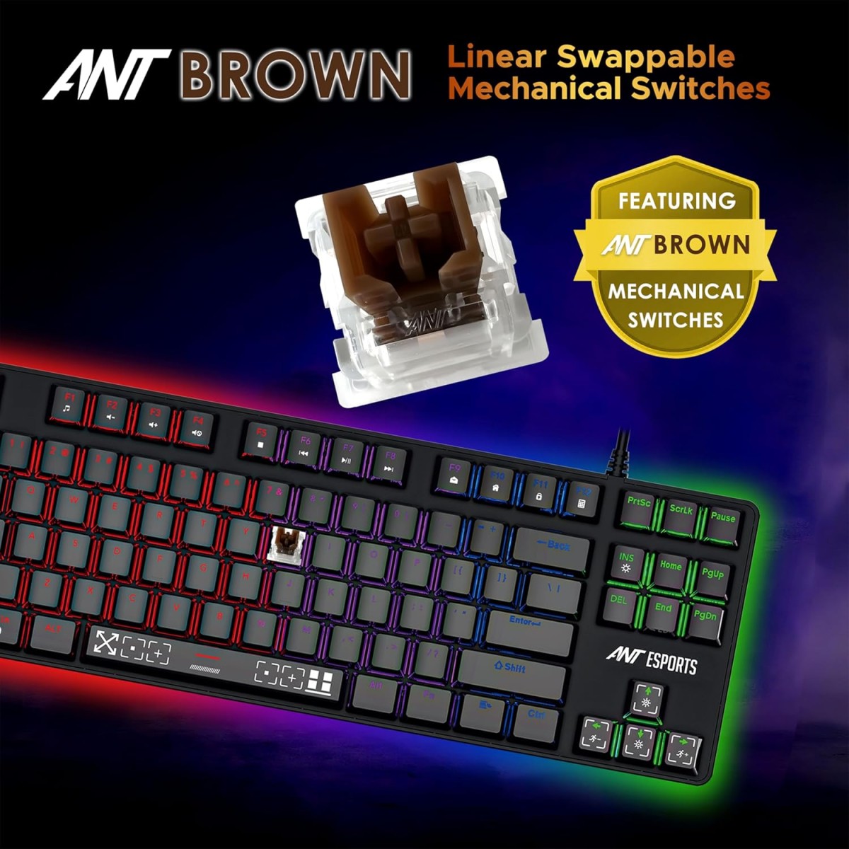 Ant Esports Thunder20 Wired Mechanical Gaming Keyboard and Mouse Combo | TKL Keyboard Rainbow Backlight 26Anti-Ghosting Keys, 6-Button 3600DPI Mouse | USB | PC/Laptop Compatible_ Brown Switch_ Black Ant Esports Thunder20 Wired Mechanical Gaming Keyboard and Mouse Combo | TKL Keyboard Rainbow Backlight 26Anti-Ghosting Keys, 6-Button 3600DPI Mouse | USB | PC/Laptop Compatible_ Brown Switch_ Black