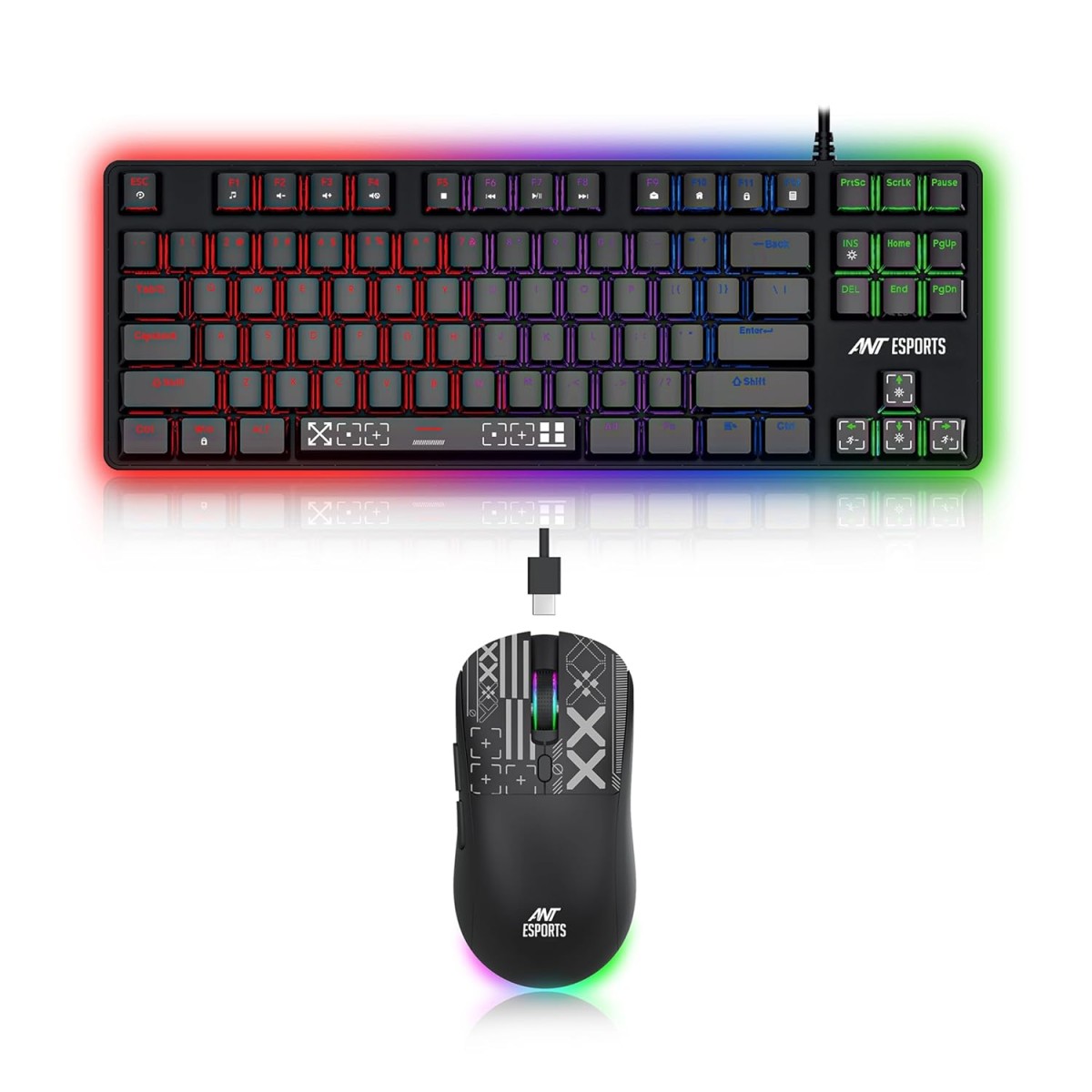 Ant Esports Thunder20 Wired Mechanical Gaming Keyboard and Mouse Combo | TKL Keyboard Rainbow Backlight 26Anti-Ghosting Keys, 6-Button 3600DPI Mouse | USB | PC/Laptop Compatible_ Brown Switch_ Black Ant Esports Thunder20 Wired Mechanical Gaming Keyboard and Mouse Combo | TKL Keyboard Rainbow Backlight 26Anti-Ghosting Keys, 6-Button 3600DPI Mouse | USB | PC/Laptop Compatible_ Brown Switch_ Black