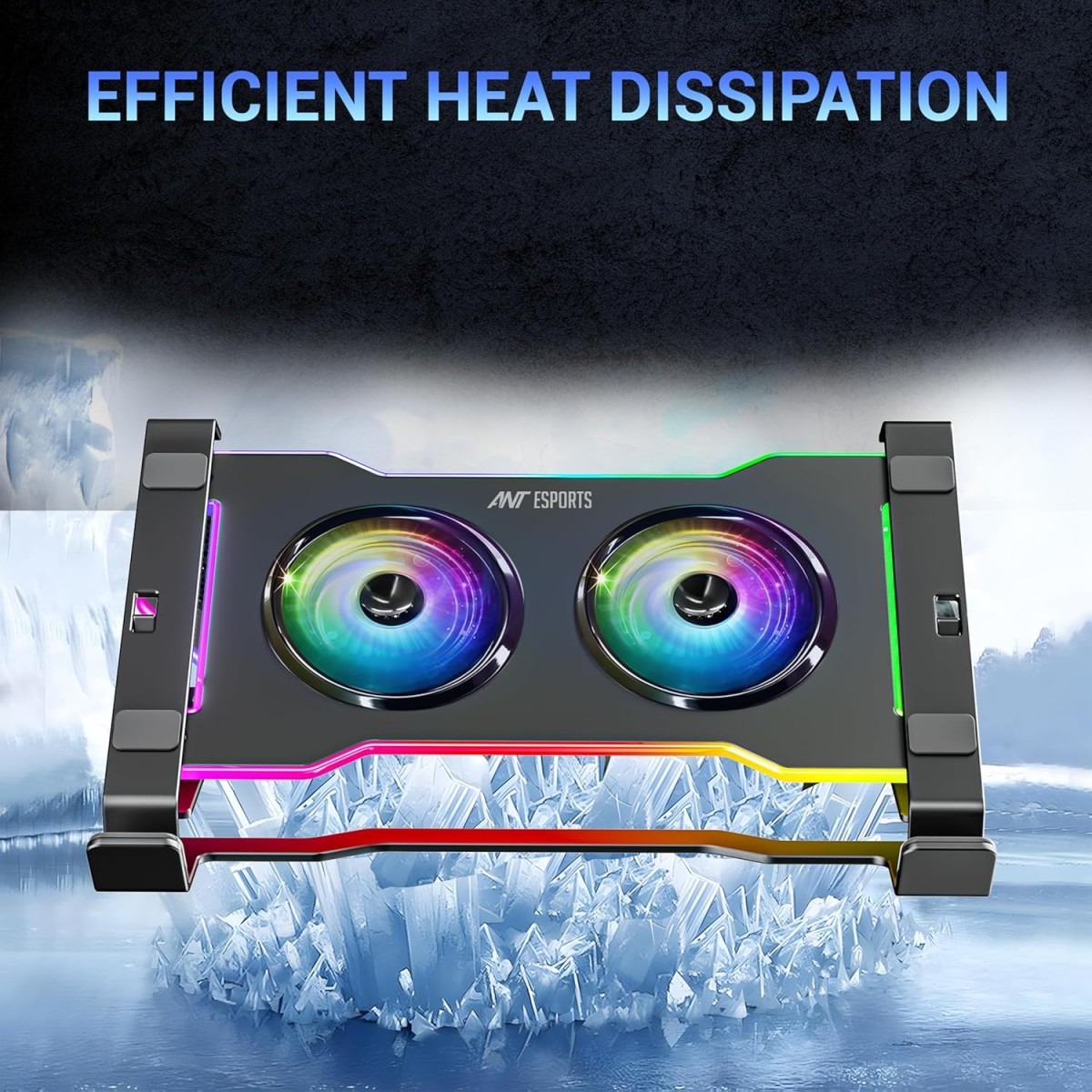 Ant Esports Turbine 20 RGB Laptop Cooling Pad for Upto 17” Laptop 2X 65 x 15mm 3000rpm Fan,10 RGB Modes, Adjustable Height Stand, Fan Speed Control, Type C and USB Port, Quiet Operation, LED Display Ant Esports Turbine 20 RGB Laptop Cooling Pad for Upto 17” Laptop 2X 65 x 15mm 3000rpm Fan,10 RGB Modes, Adjustable Height Stand, Fan Speed Control, Type C and USB Port, Quiet Operation, LED Display