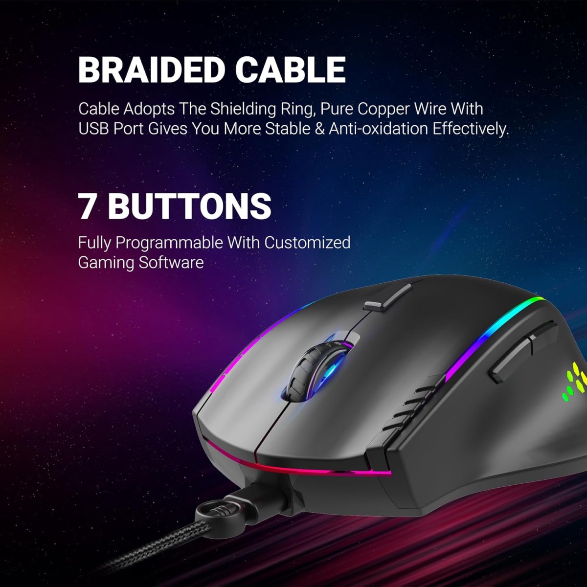 Ant Esports USB GM600 RGB Wired Programmable Gaming Mouse 6 DPI Sensitivity Level Adjustments up to 7200 DPI Equipped with HUANO Mouse switches
