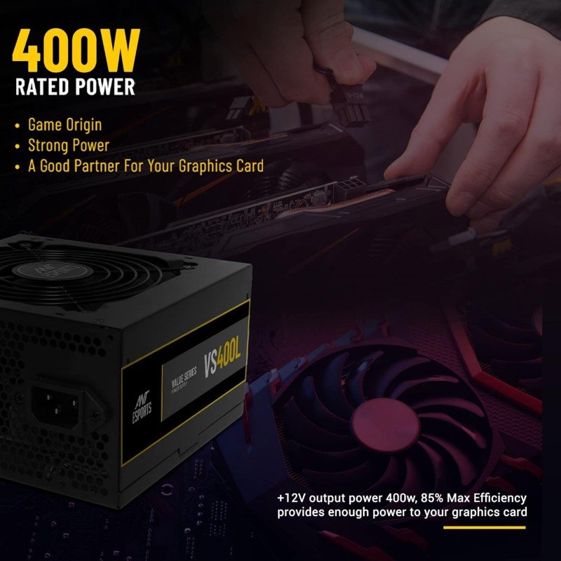Ant Esports VS400L NonModular High Efficiency Gaming Power Supply/PSU with Continuous Power and 120mm Silent Fan Ant Esports VS400L NonModular High Efficiency Gaming Power Supply/PSU with Continuous Power and 120mm Silent Fan
