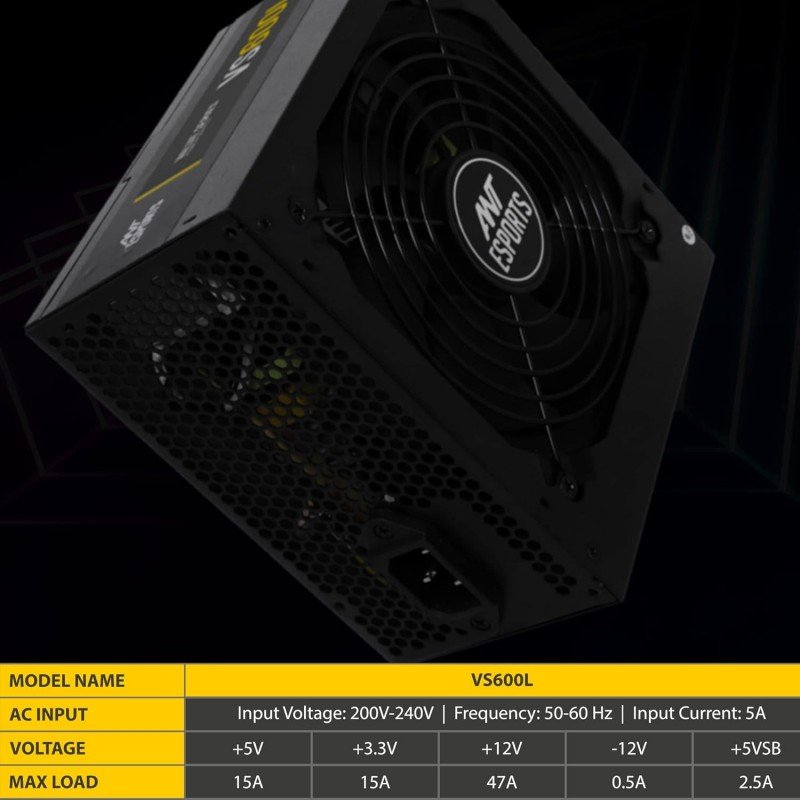 Ant Esports VS400L NonModular High Efficiency Gaming Power Supply/PSU with Continuous Power and 120mm Silent Fan Ant Esports VS400L NonModular High Efficiency Gaming Power Supply/PSU with Continuous Power and 120mm Silent Fan