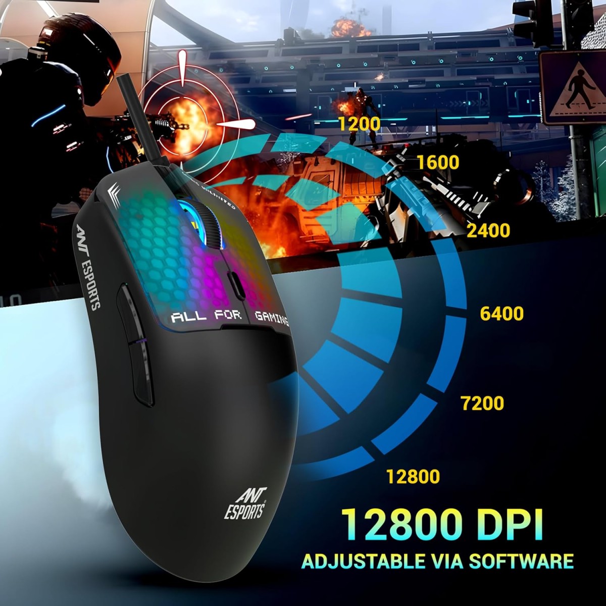 Ant Esports Virtus100 Wired RGB Gaming Mouse | Light Weight |6D Durable Buttons | High Performance Up to 12800 DPI 1000Hz Polling Rate | AI Sensor | 20M Click | Software Support Esports Mouse_ Black Ant Esports Virtus100 Wired RGB Gaming Mouse | Light Weight |6D Durable Buttons | High Performance Up to 12800 DPI 1000Hz Polling Rate | AI Sensor | 20M Click | Software Support Esports Mouse_ Black
