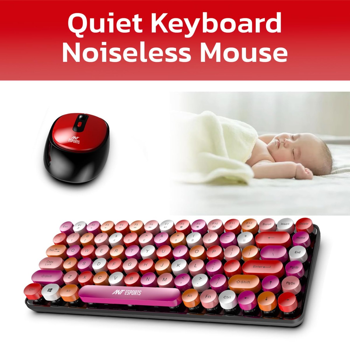 Ant Esports WKM33 Mini Keyboard and Mouse Combo, Colourful Wireless Keyboard with Round Keycaps,2.4GHz Dropout-Free Connection, Long Battery Life, Cute Wireless Mouse for PC/Laptop/Computer-Cherry Red Ant Esports WKM33 Mini Keyboard and Mouse Combo, Colourful Wireless Keyboard with Round Keycaps,2.4GHz Dropout-Free Connection, Long Battery Life, Cute Wireless Mouse for PC/Laptop/Computer-Cherry Red