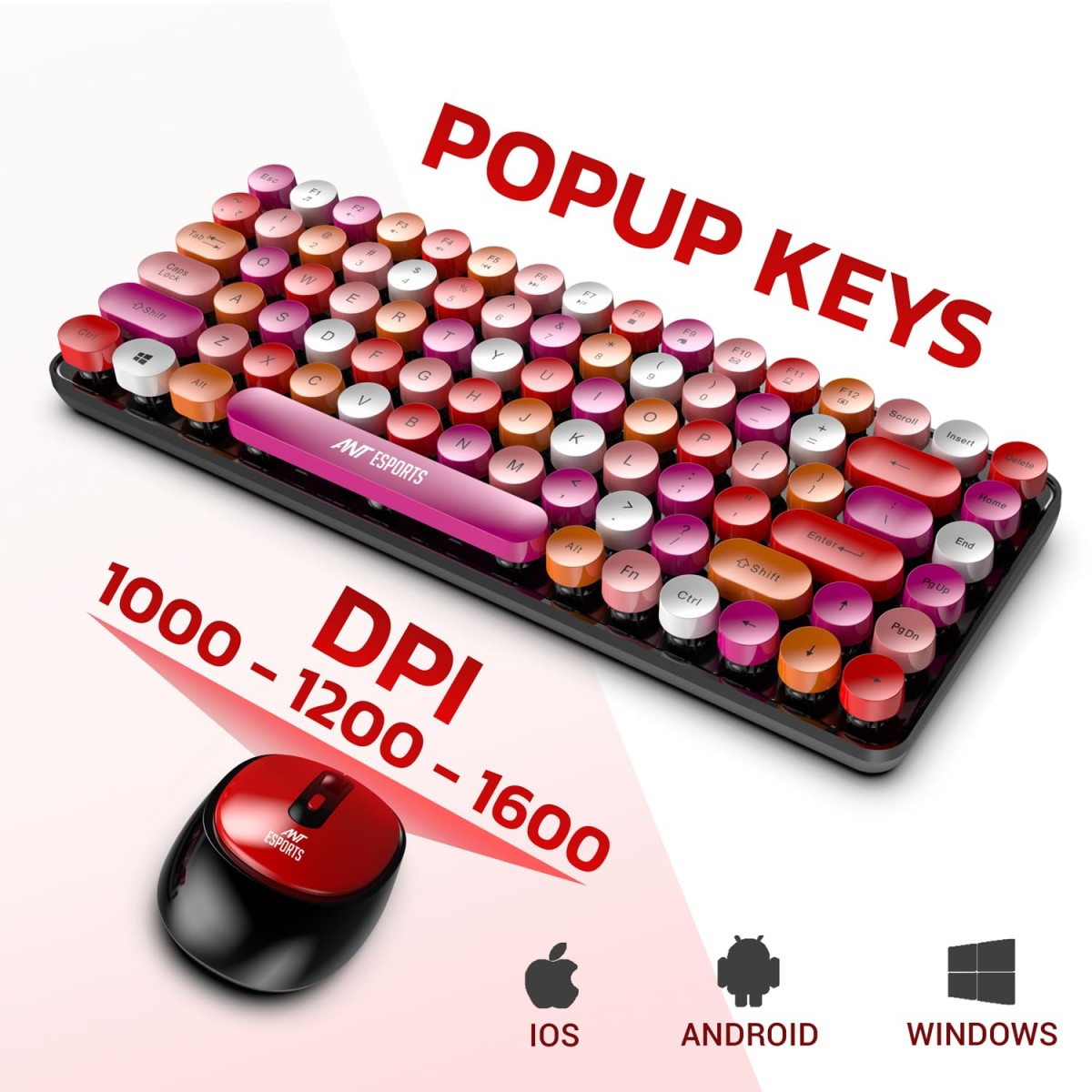 Ant Esports WKM33 Mini Keyboard and Mouse Combo, Colourful Wireless Keyboard with Round Keycaps,2.4GHz Dropout-Free Connection, Long Battery Life, Cute Wireless Mouse for PC/Laptop/Computer-Cherry Red Ant Esports WKM33 Mini Keyboard and Mouse Combo, Colourful Wireless Keyboard with Round Keycaps,2.4GHz Dropout-Free Connection, Long Battery Life, Cute Wireless Mouse for PC/Laptop/Computer-Cherry Red