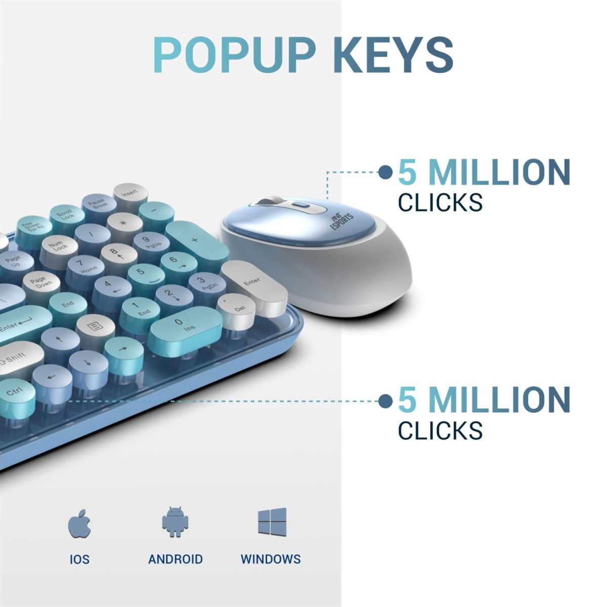 Ant Esports WKM44 Keyboard and Mouse Combo, Colourful Wireless Keyboard with Round Keycaps,2.4GHz Dropout-Free Connection, Long Battery Life, Cute Wireless Mouse for PC/Laptop/Computer- Candy Brown