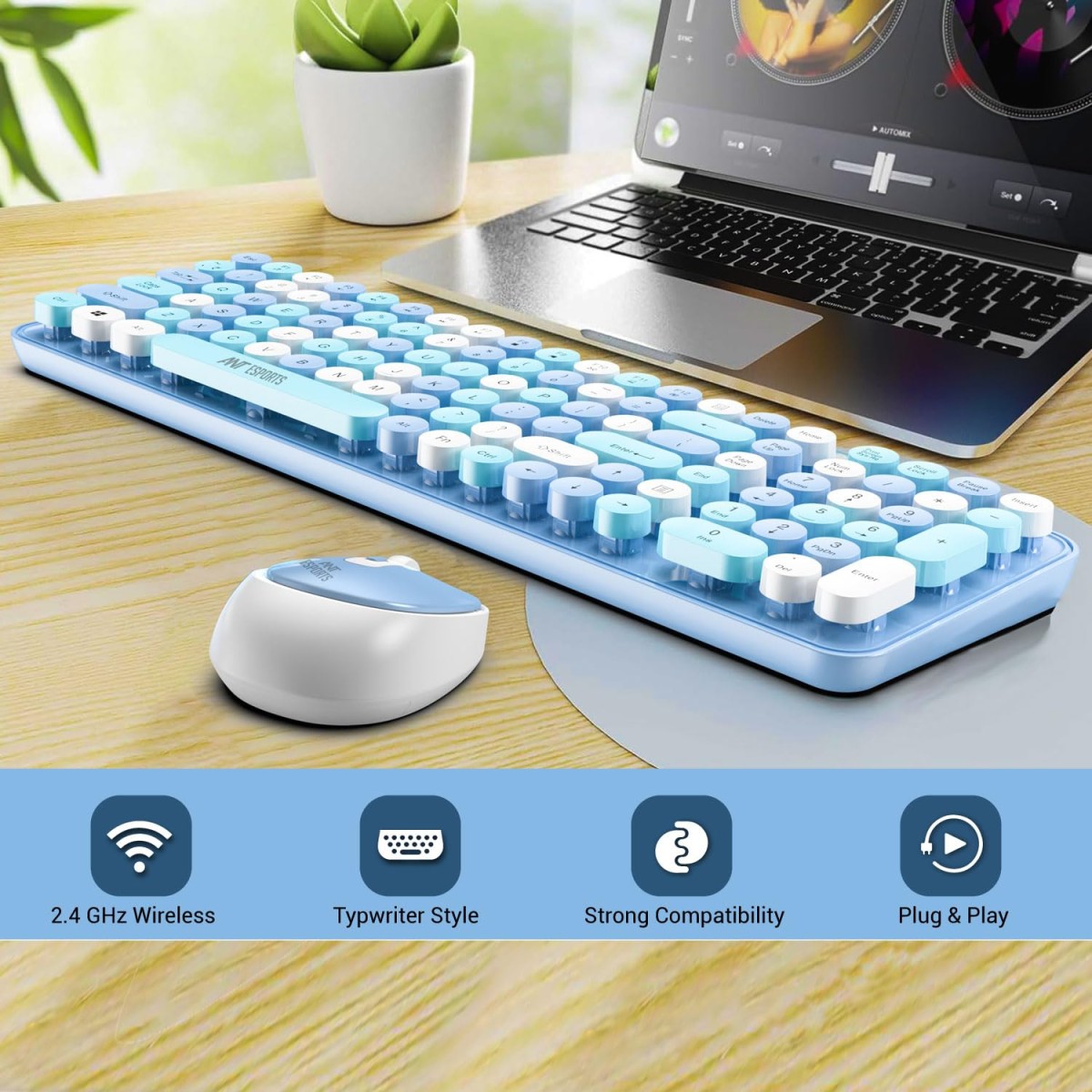 Ant Esports WKM44 Keyboard and Mouse Combo, Colourful Wireless Keyboard with Round Keycaps,2.4GHz Dropout-Free Connection, Long Battery Life, Cute Wireless Mouse for PC/Laptop/Computer- Candy Brown