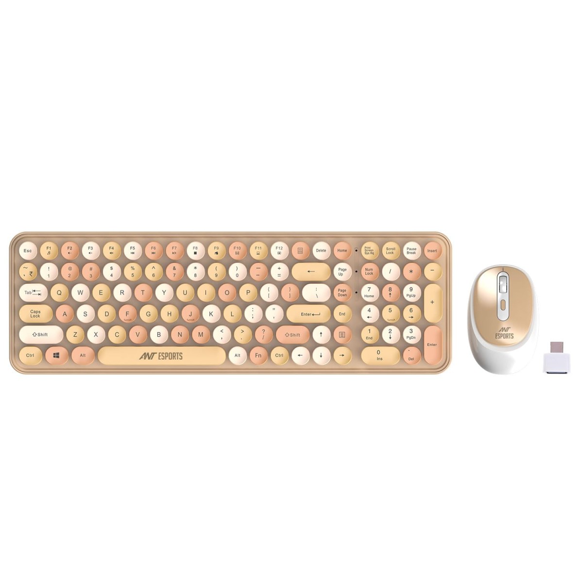 Ant Esports WKM44 Keyboard and Mouse Combo, Colourful Wireless Keyboard with Round Keycaps,2.4GHz Dropout-Free Connection, Long Battery Life, Cute Wireless Mouse for PC/Laptop/Computer- Candy Brown