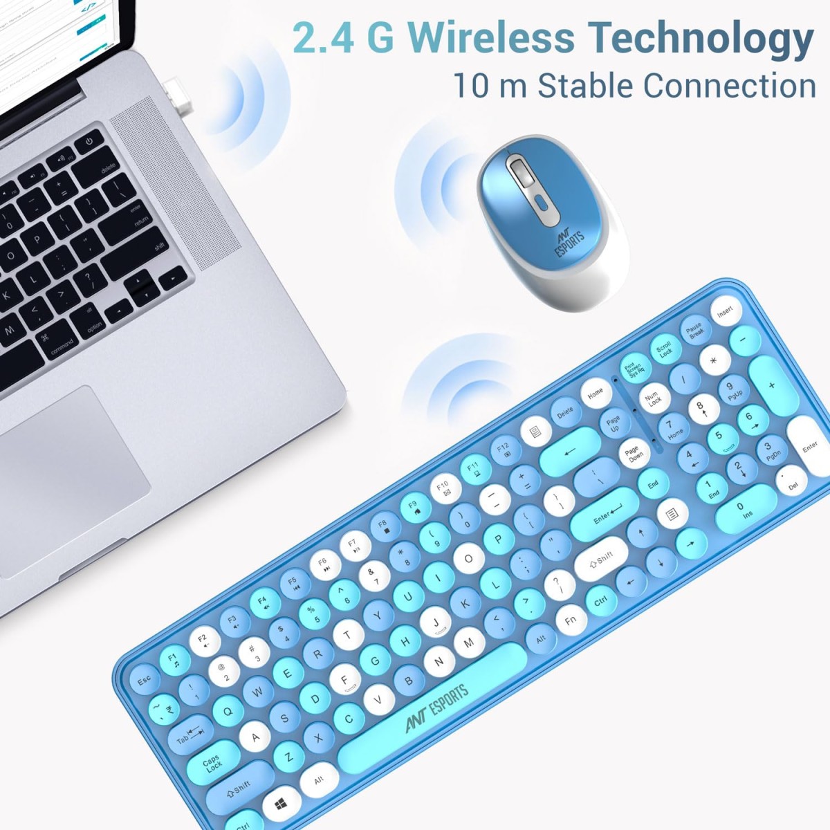 Ant Esports WKM44 Keyboard and Mouse Combo, Colourful Wireless Keyboard with Round Keycaps,2.4GHz Dropout-Free Connection, Long Battery Life, Cute Wireless Mouse for PC/Laptop/Computer- Candy Brown