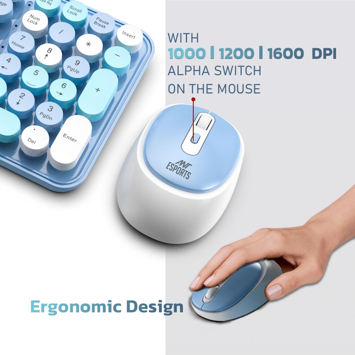 Ant Esports WKM44 Keyboard and Mouse Combo, Colourful Wireless Keyboard with Round Keycaps,2.4GHz Dropout-Free Connection, Long Battery Life, Cute Wireless Mouse for PC/Laptop/Computer- Candy Brown