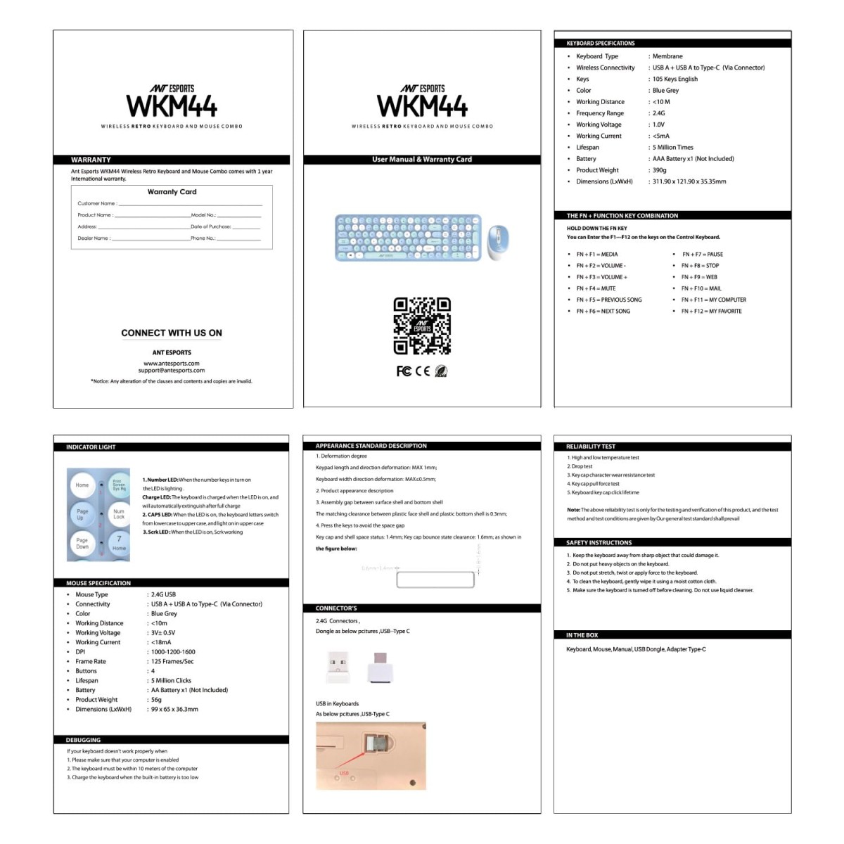 Ant Esports WKM44 Keyboard and Mouse Combo, Colourful Wireless Keyboard with Round Keycaps,2.4GHz Dropout-Free Connection, Long Battery Life, Cute Wireless Mouse for PC/Laptop/Computer- Candy Brown