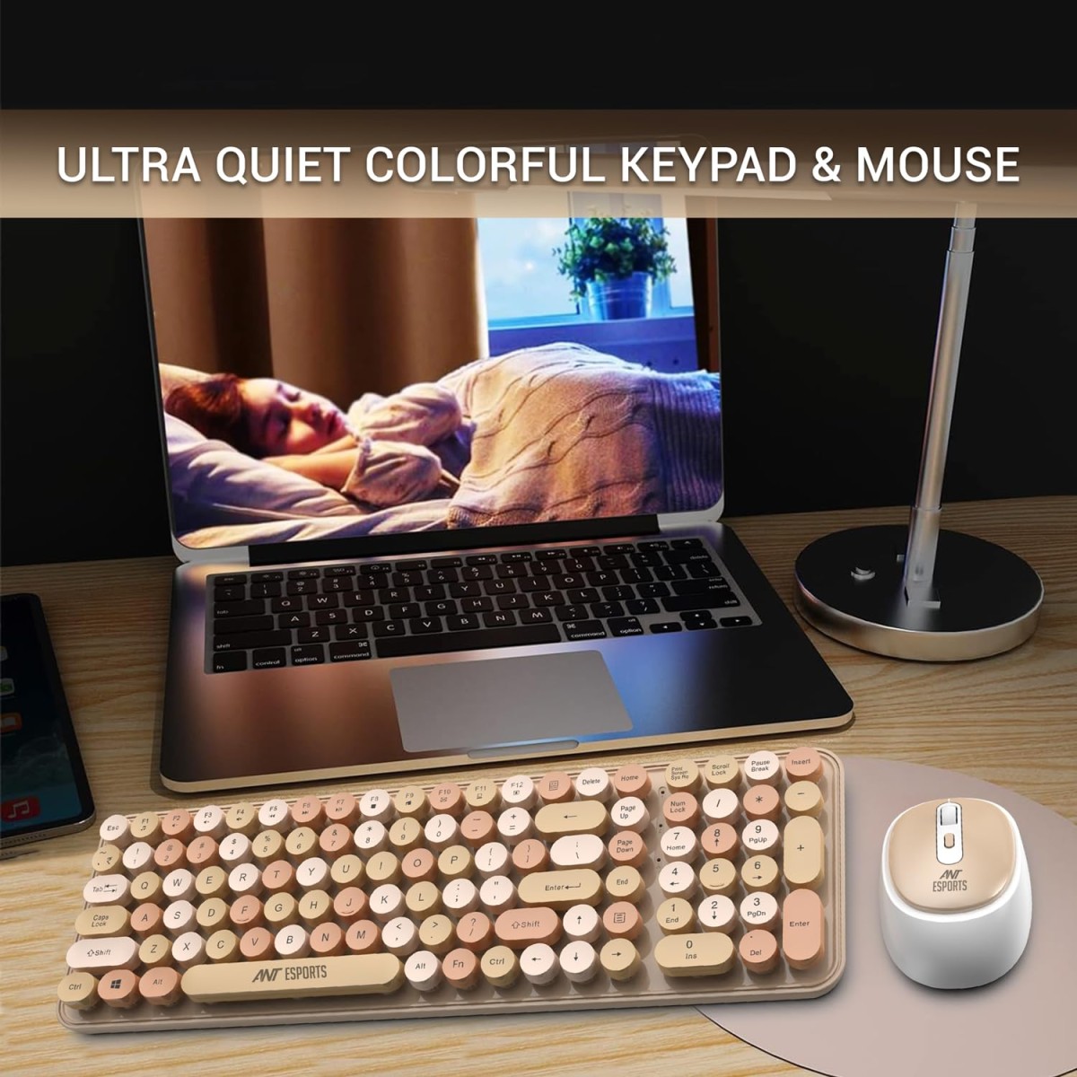 Ant Esports WKM44 Keyboard and Mouse Combo, Colourful Wireless Keyboard with Round Keycaps,2.4GHz Dropout-Free Connection, Long Battery Life, Cute Wireless Mouse for PC/Laptop/Computer- Candy Brown