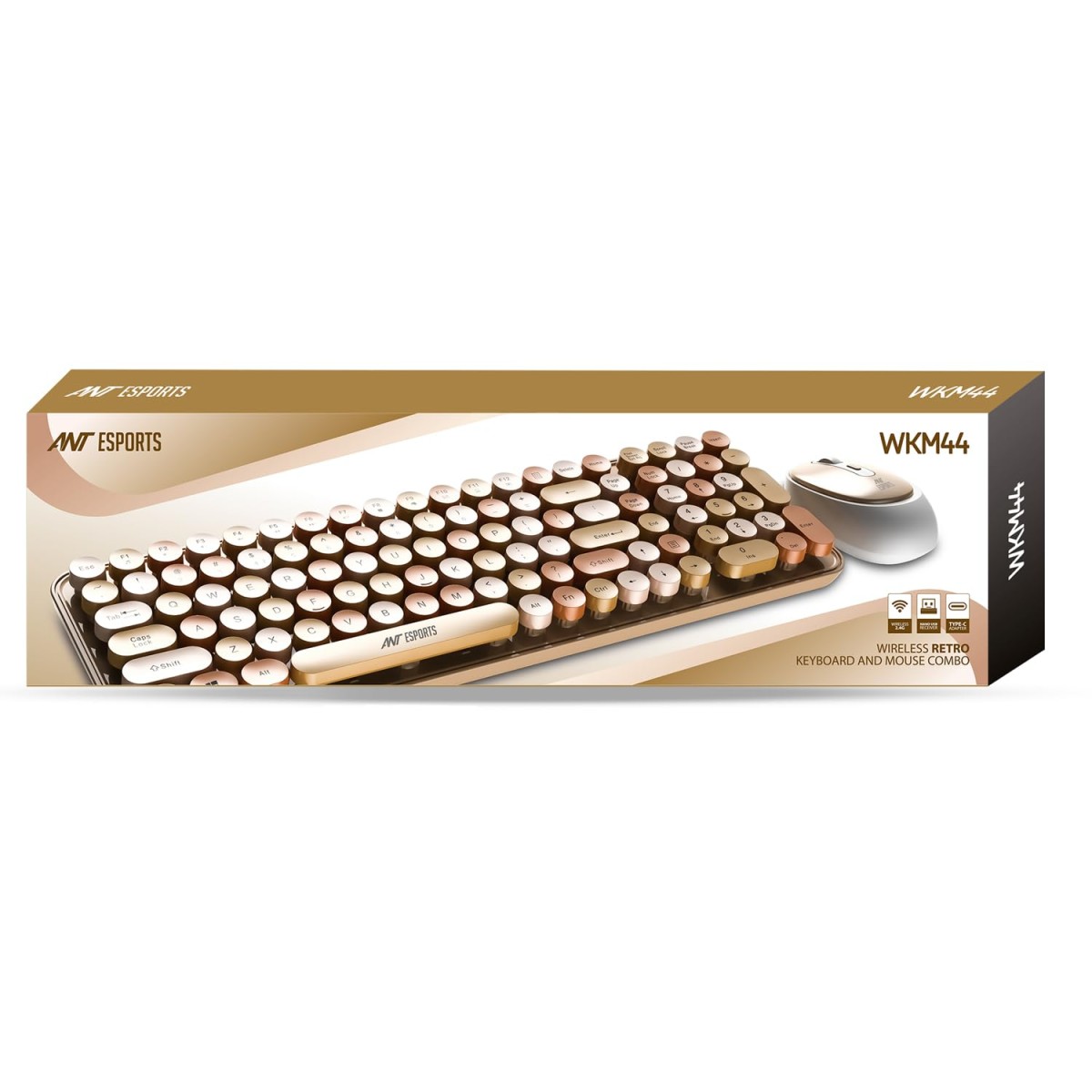 Ant Esports WKM44 Keyboard and Mouse Combo, Colourful Wireless Keyboard with Round Keycaps,2.4GHz Dropout-Free Connection, Long Battery Life, Cute Wireless Mouse for PC/Laptop/Computer- Candy Brown