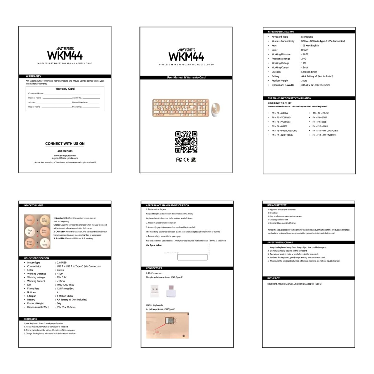 Ant Esports WKM44 Keyboard and Mouse Combo, Colourful Wireless Keyboard with Round Keycaps,2.4GHz Dropout-Free Connection, Long Battery Life, Cute Wireless Mouse for PC/Laptop/Computer- Candy Brown