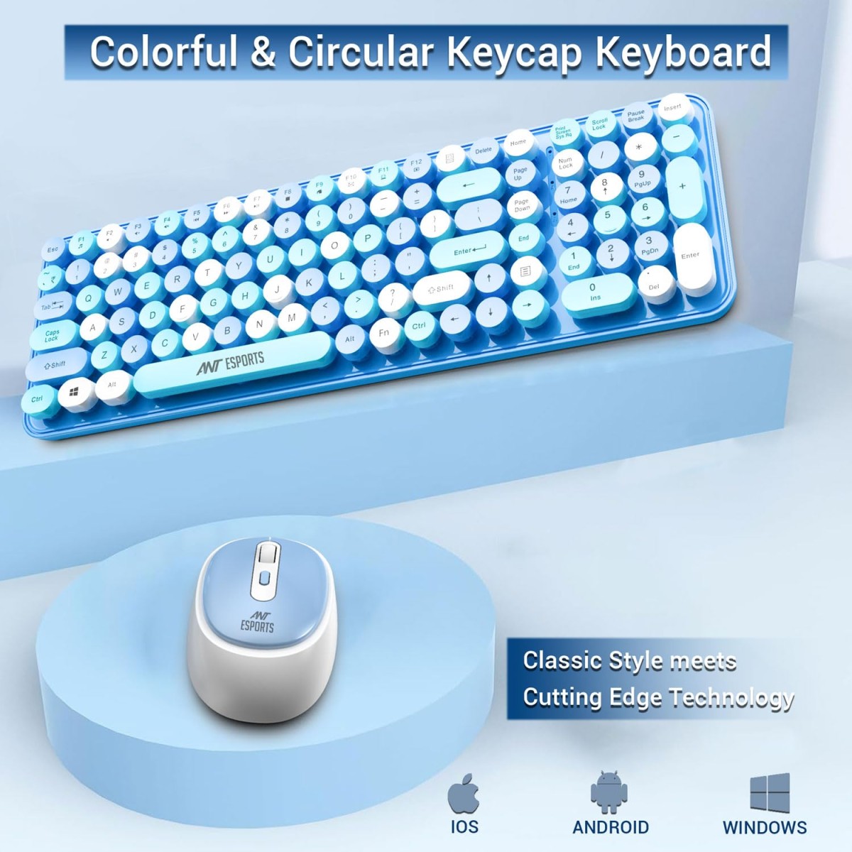 Ant Esports WKM44 Keyboard and Mouse Combo, Colourful Wireless Keyboard with Round Keycaps,2.4GHz Dropout-Free Connection, Long Battery Life, Cute Wireless Mouse for PC/Laptop/Computer- Candy Brown